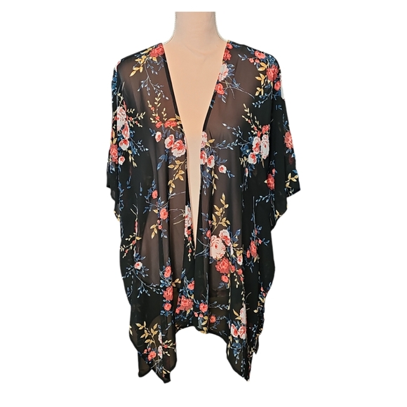 Torrid  Black Floral Chiffon Kimono Size 1X/2X - Picture 2 of 6